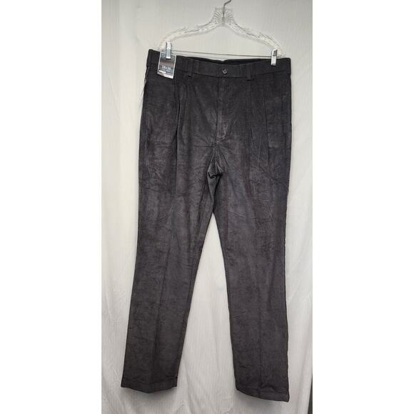 Roundtree & Yorke Mens New Inno Flex Pleated Front Corduroy Pants Gray 38W X 36L - Picture 2 of 7